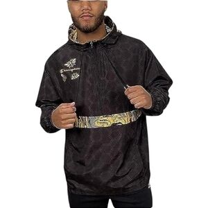 NWT Champion windbreaker jacket Anorak save the bees black hexagon pullover sz L